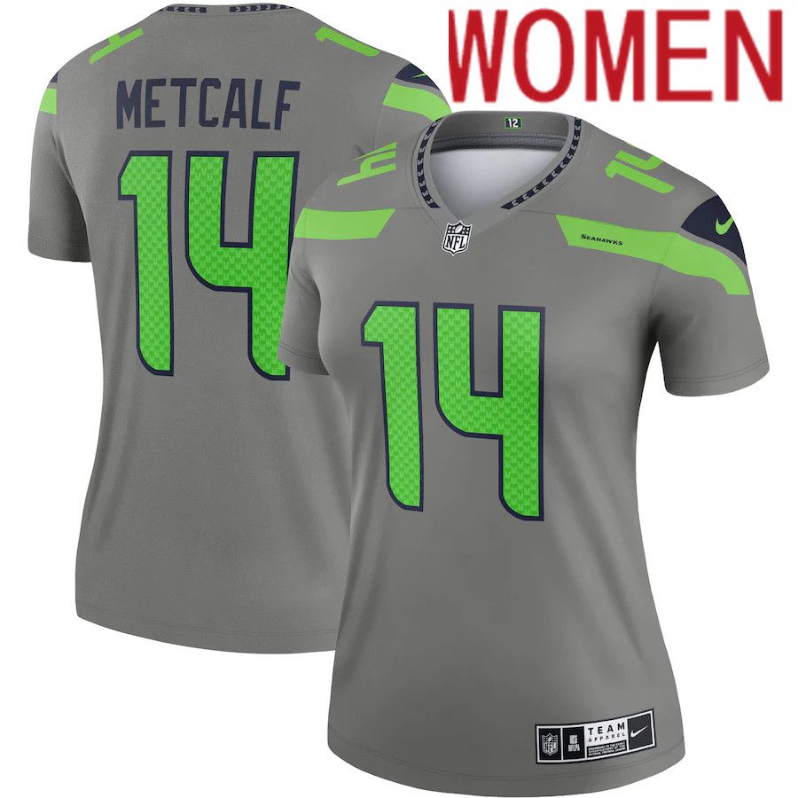 Women Seattle Seahawks #14 DK Metcalf Nike Gray Inverted Legend NFL Jersey